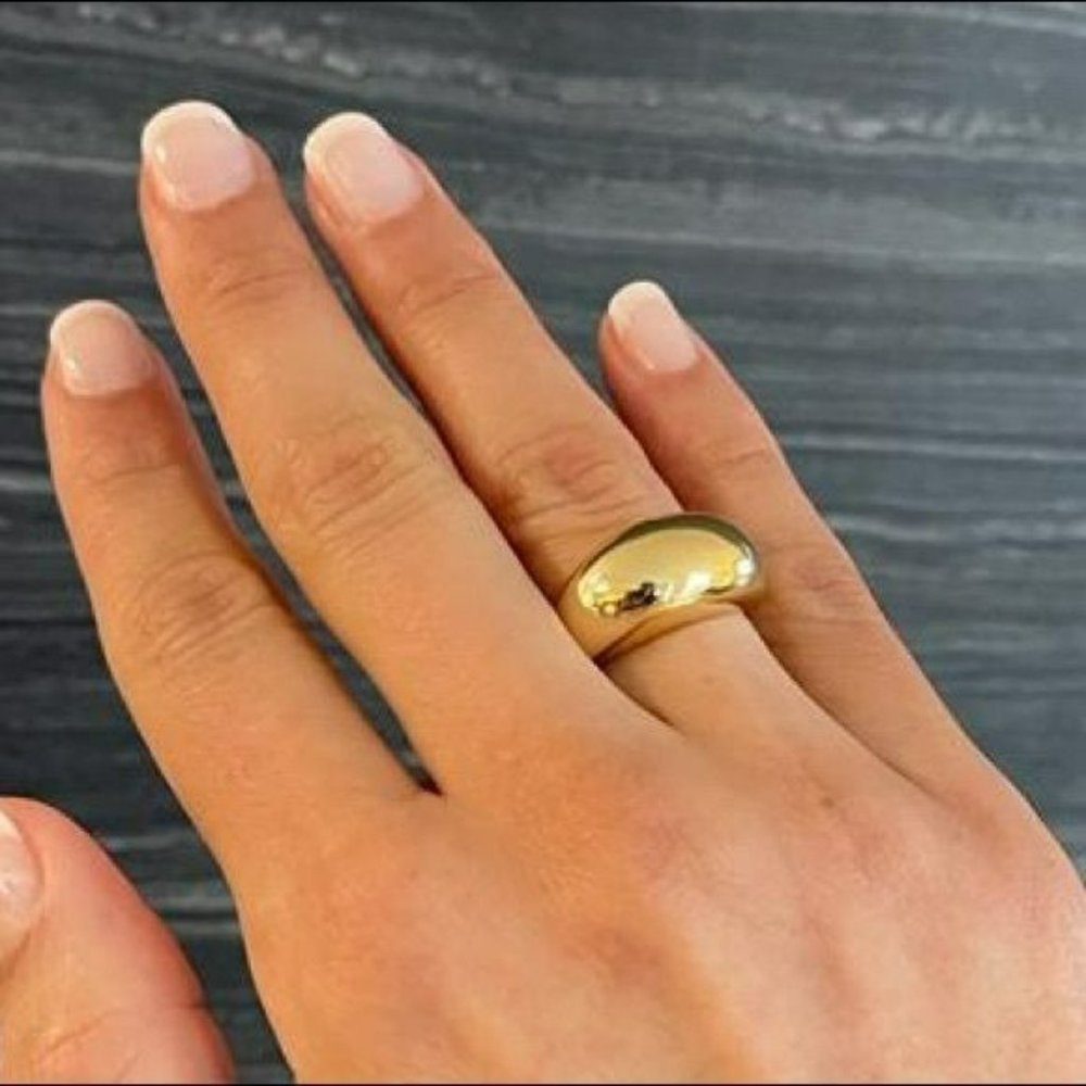 Size 7 Womens Gold Plated Retro‎ Smooth Surface Dome Unisex Finger Ring J…